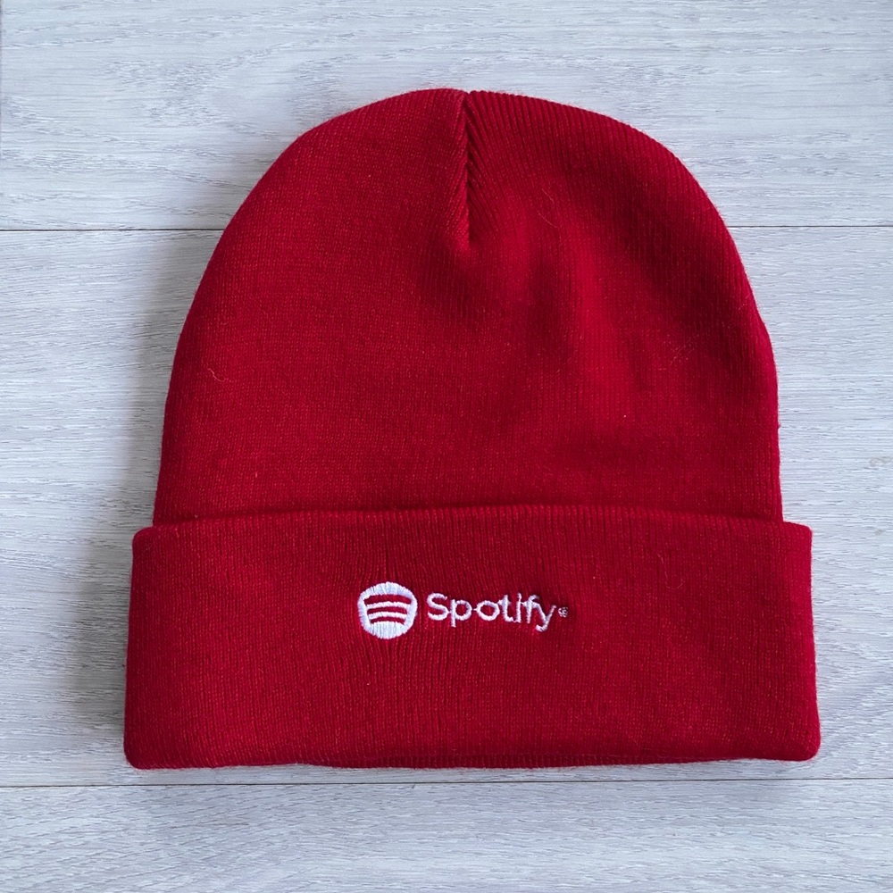 Spotify Music Embroidered Red Beanie